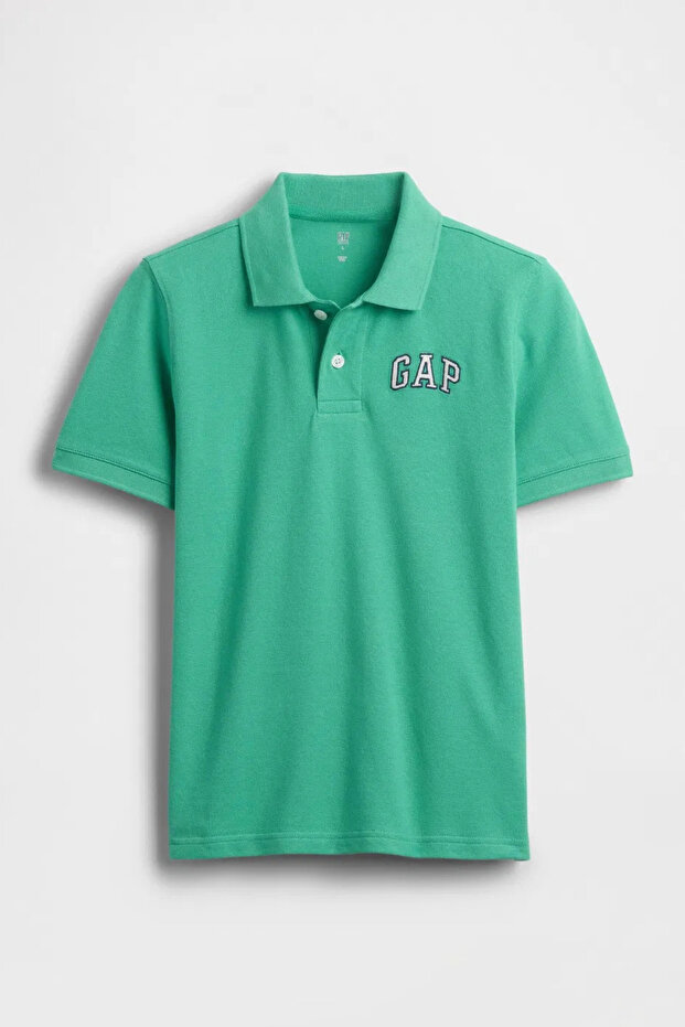Boy's Logo Detailed Pique Green Polo T-Shirt