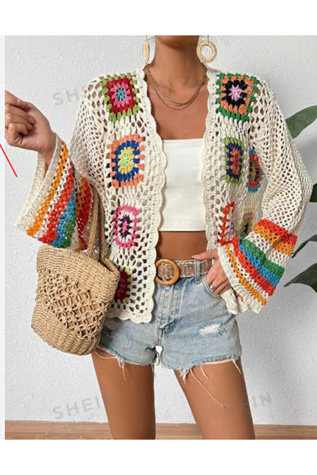 Megahan Boutique Summer Bohemian Colorful Patterned Trendy Cardigan