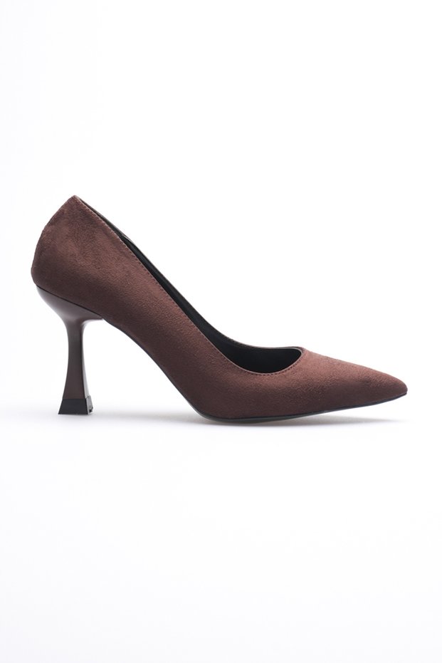 Ernio Coffee Suede Vegan Leather 9 cm Stiletto Heels with Pointed Toe, Women's Shoes.