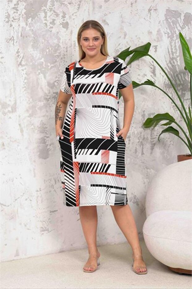 Women's Cycling Collar Pocketed Plus Size Dress Dpa046