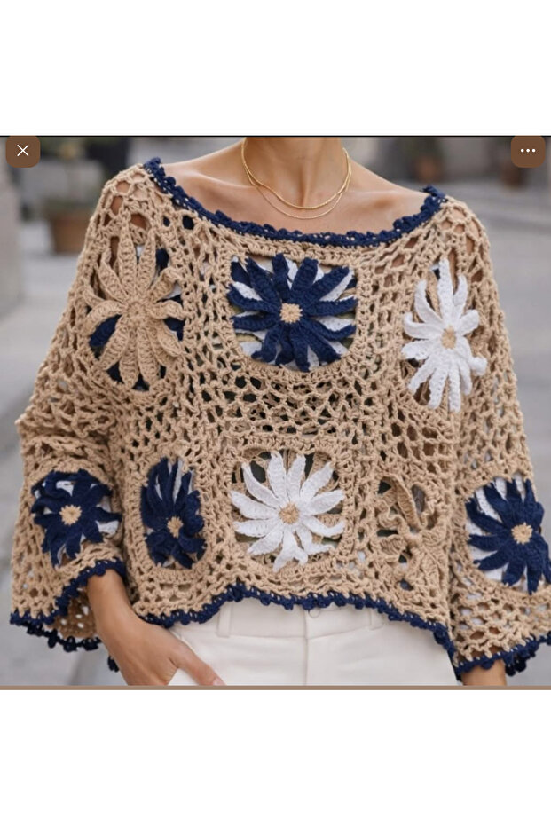Megahan Boutique Bohemian Tig Heat Hand-Knitted Summer Blouse Size XL