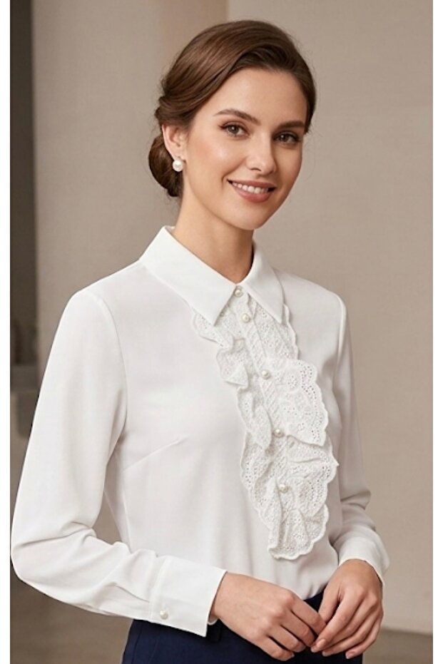 Dantelli uzun kol gömlek - 1