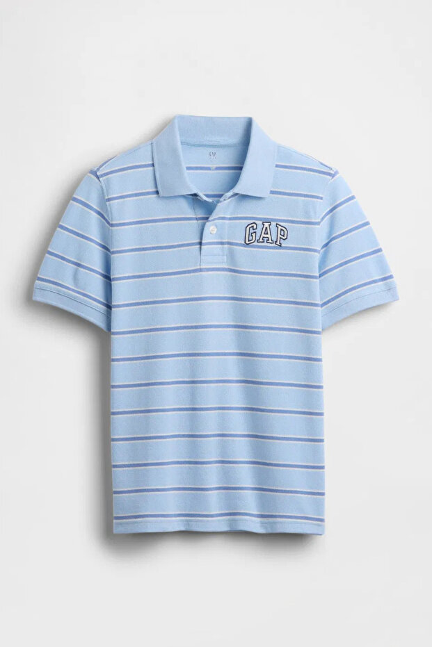 Boy's Logo Detailed Pique Blue Polo T-Shirt