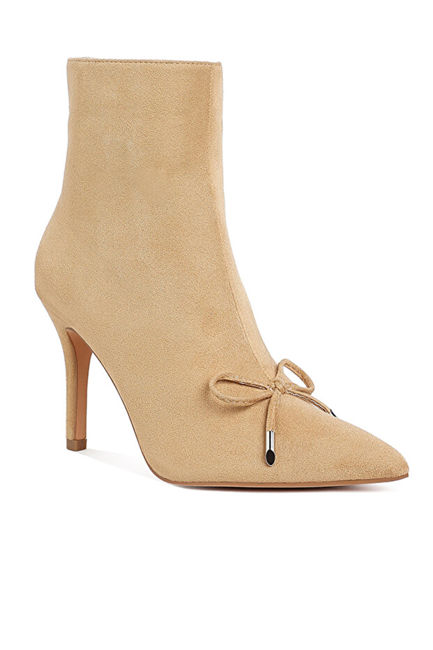 Women Bow Detail Ankle Boots in Beige