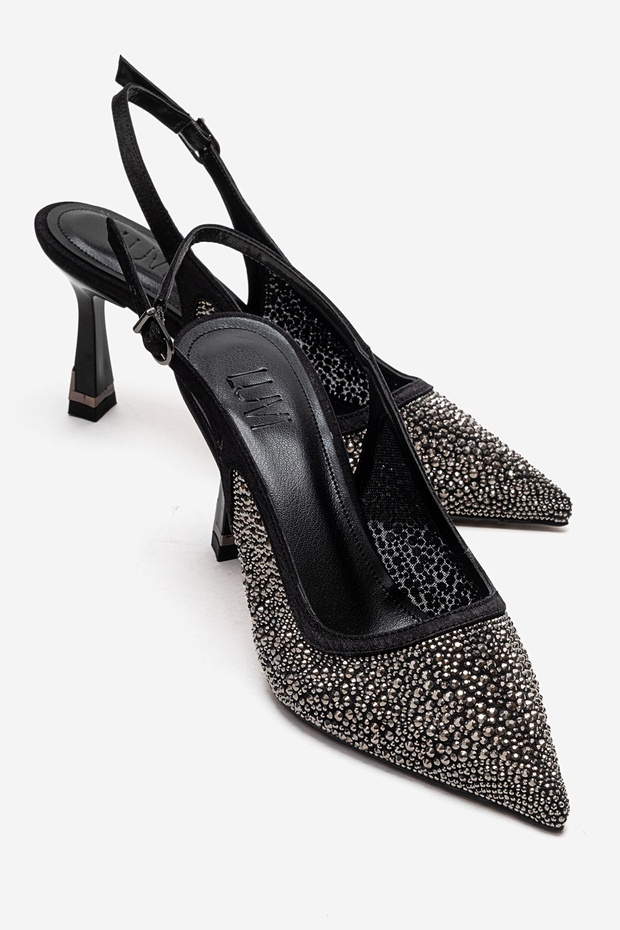 Frea Black Platinum Stone Women's Heeled Shoes