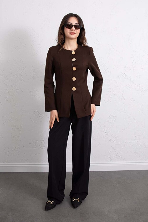 سترة بليزر بأزرار ذهبية بني - 1337 - 3