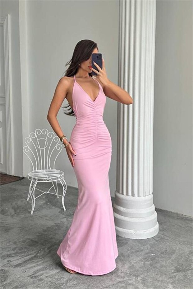 Rochie de damă, fără mâneci, decoltată, lungă, DPDF087 - 3