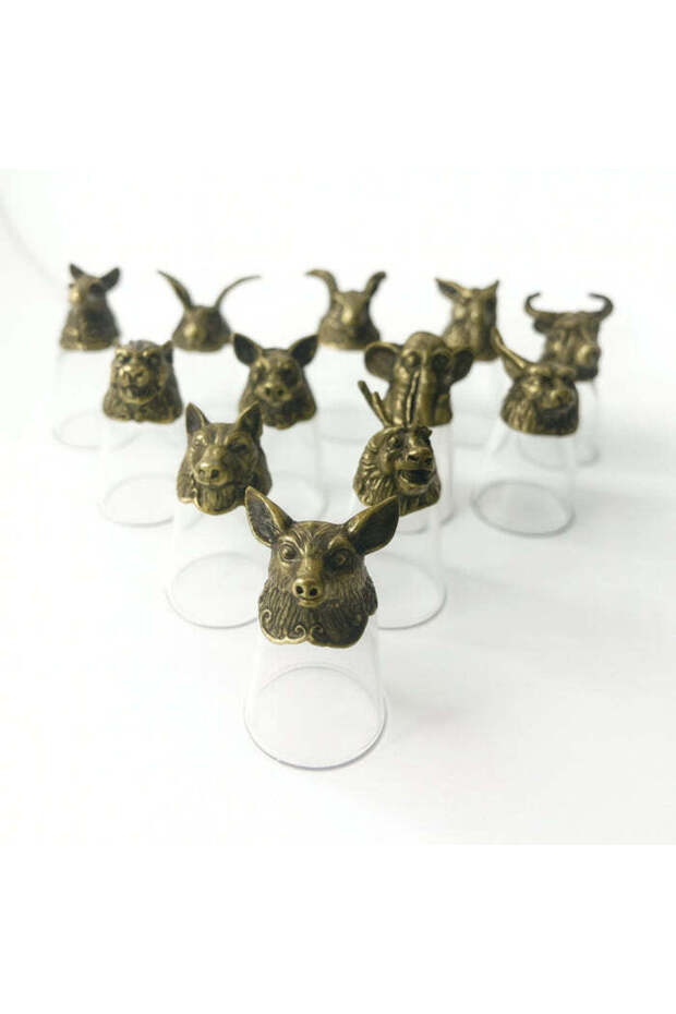 Set Cadou cu 12 Pahare de Shot Bottom Up (25 ml) - Creaturi ale Zodiacului Chinezesc - 1