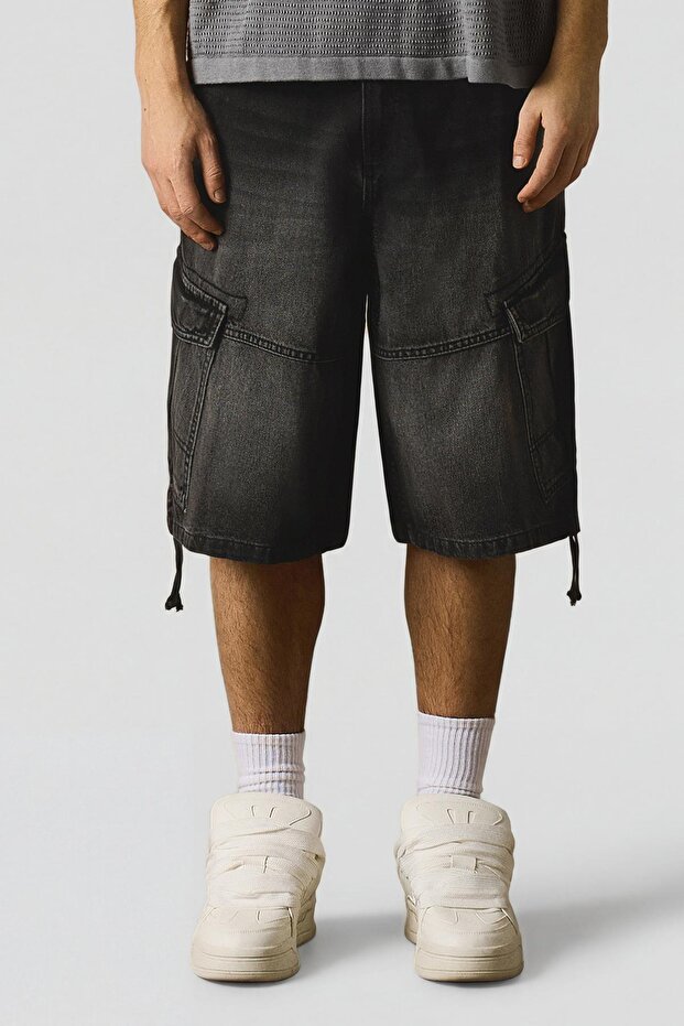 Denim kargo paraşüt bermuda - 2