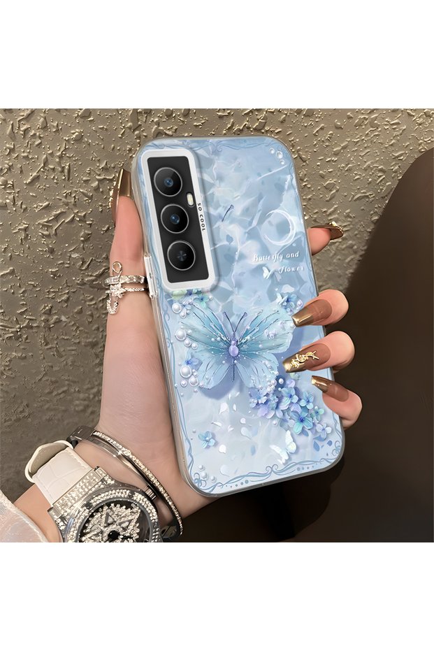 Realme C65 Compatible Butterfly Patterned Silicone Edge Hard Back Anti-Fall Phone Case