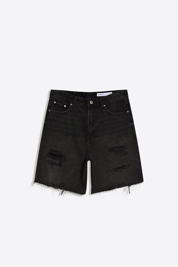 Distressed denim bermuda şort - 3
