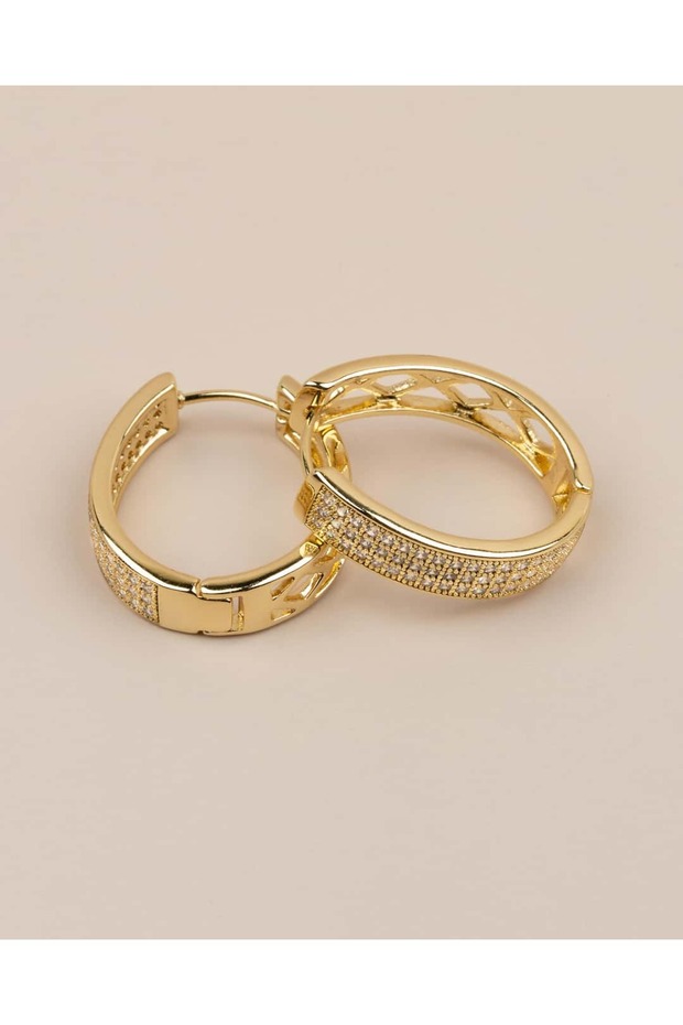 Savira Three Row Inlaid Stone Oval Hoop Xuping Earrings