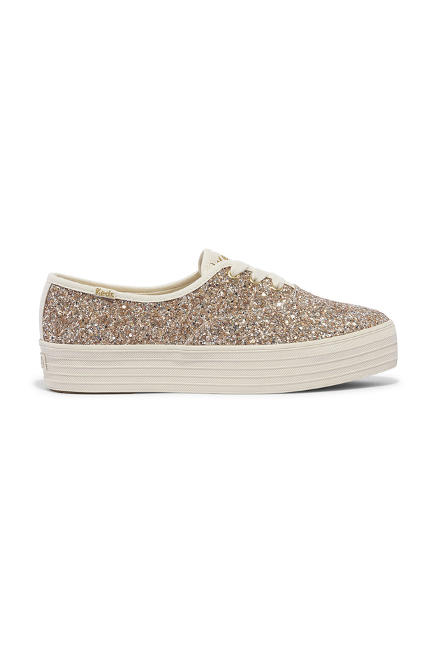 Women's Point Lace Up Platform Glitter Casual Sneaker Gold