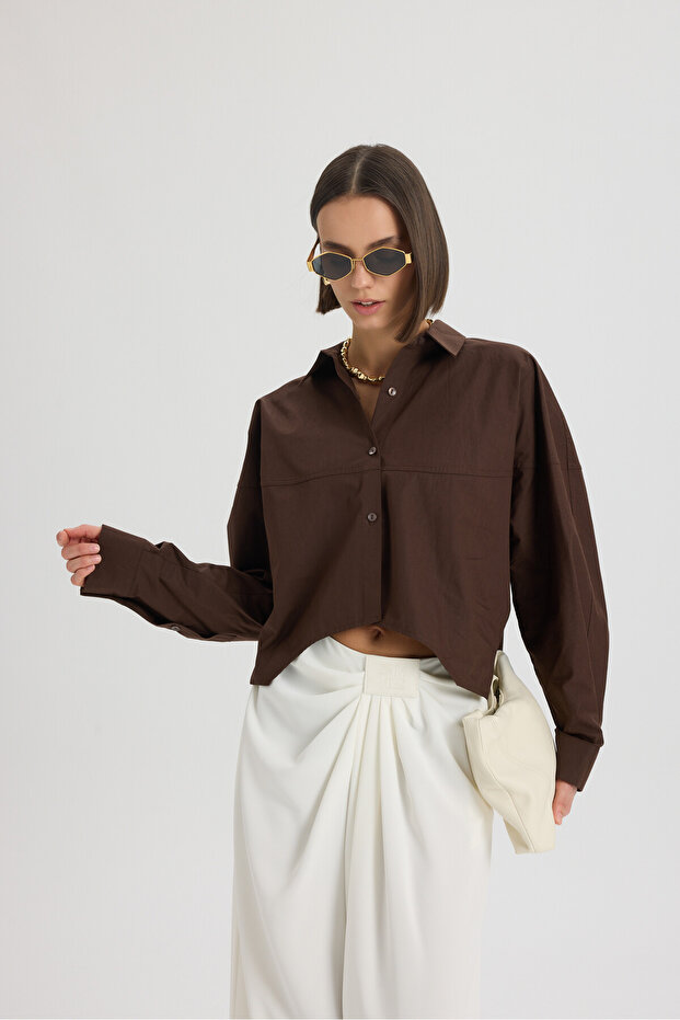 Numen Slit Detail Brown Short Shirt