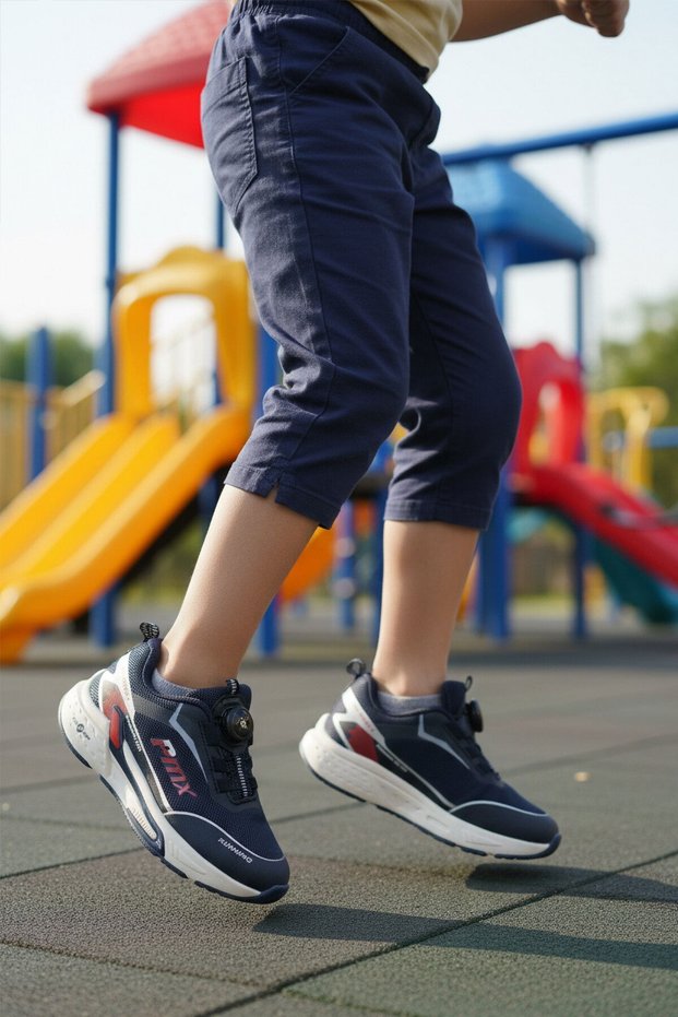 Navy Blue Misina Lace-Up Mesh Lightweight Boys' Sports Shoes 2036 F