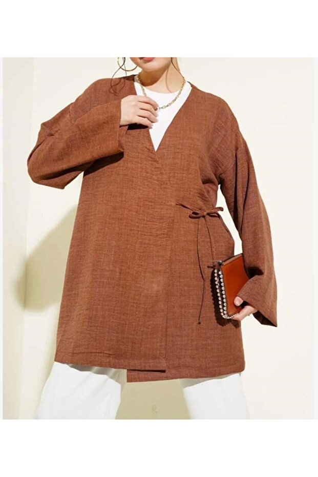 Women's Side Lace-Up Kimono Brown