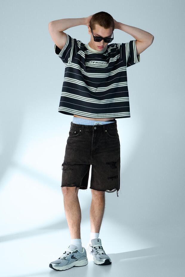 Distressed denim bermuda şort - 1