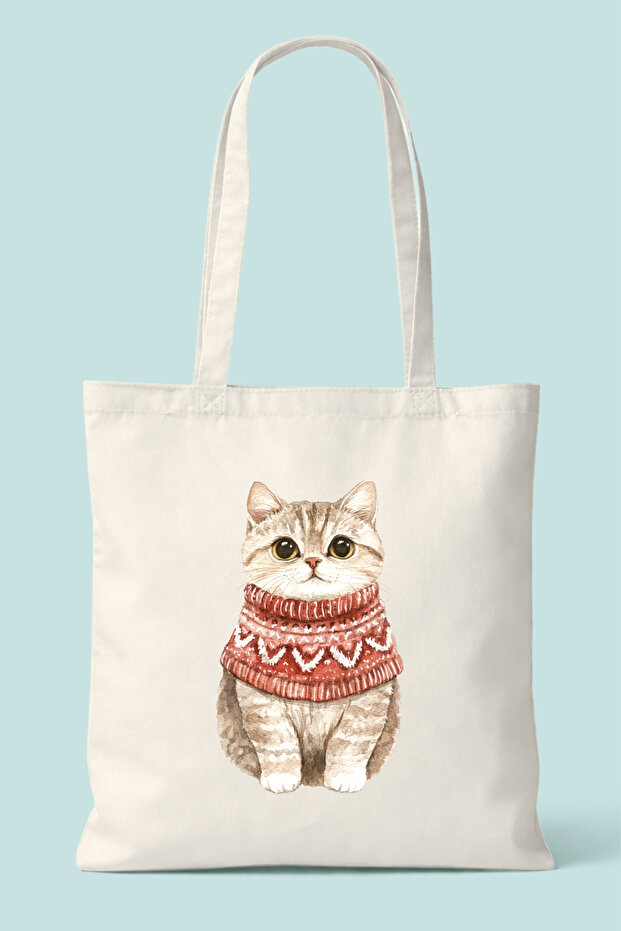 Cute Cat in Red Sweater Cloth Bag