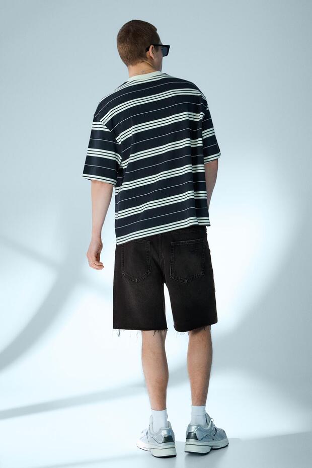 Distressed denim bermuda şort - 2