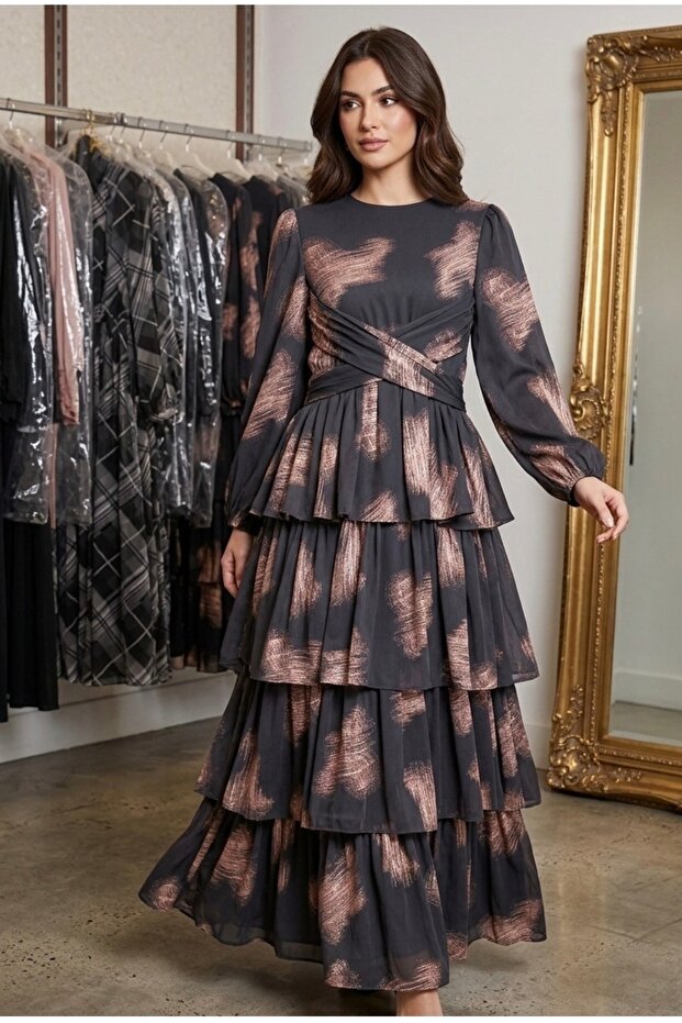 Kat kat kuşaklı elbise - 1