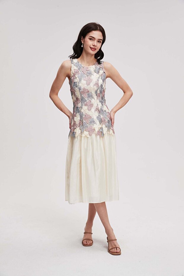 فستان ميدي بدون أكمام منقوش - 1