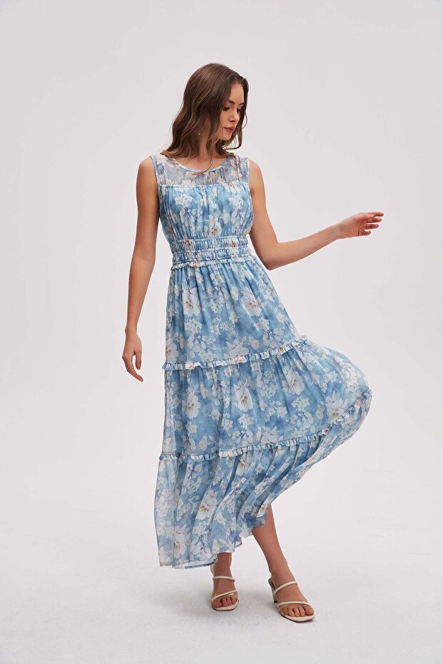 فستان ماكسي بدون أكمام منقوش - 3