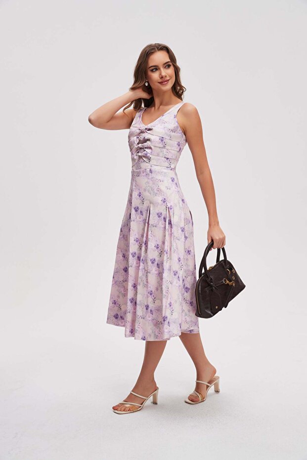 فستان ميدي بدون أكمام منقوش - 3