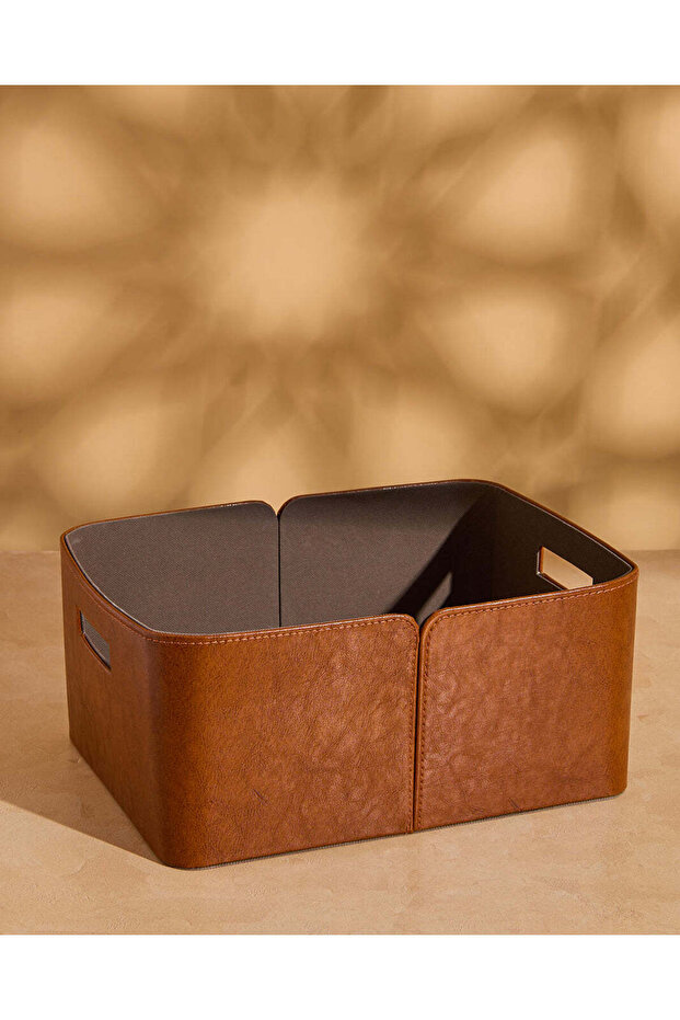سلة تخزين مستطيلة بنية اللون - كبيرة - 1