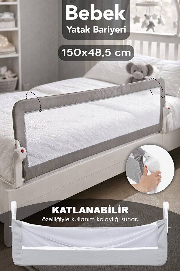 150X48 cm Folding Baby Safety Barrier - Anti-Fall Protective Bed Barrier Bed Rail