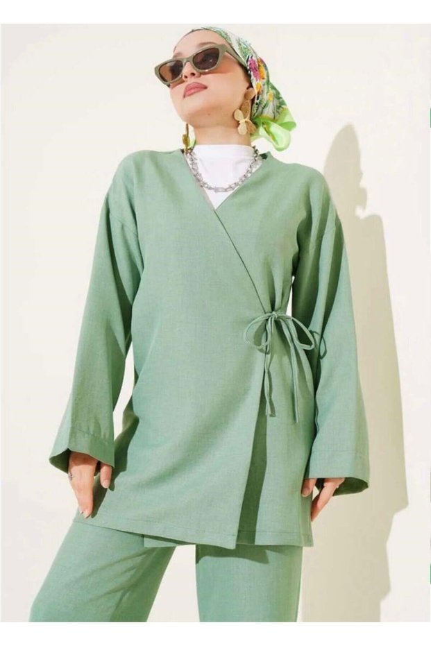 Women's Lace-Up Kimono Set Green