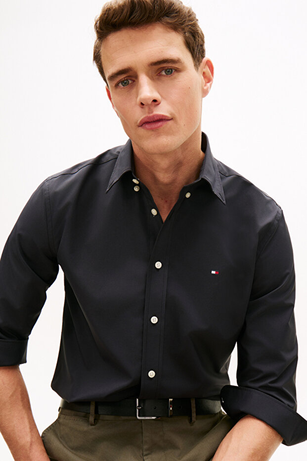 Erkek Poplin Solid Siyah Gömlek - 3