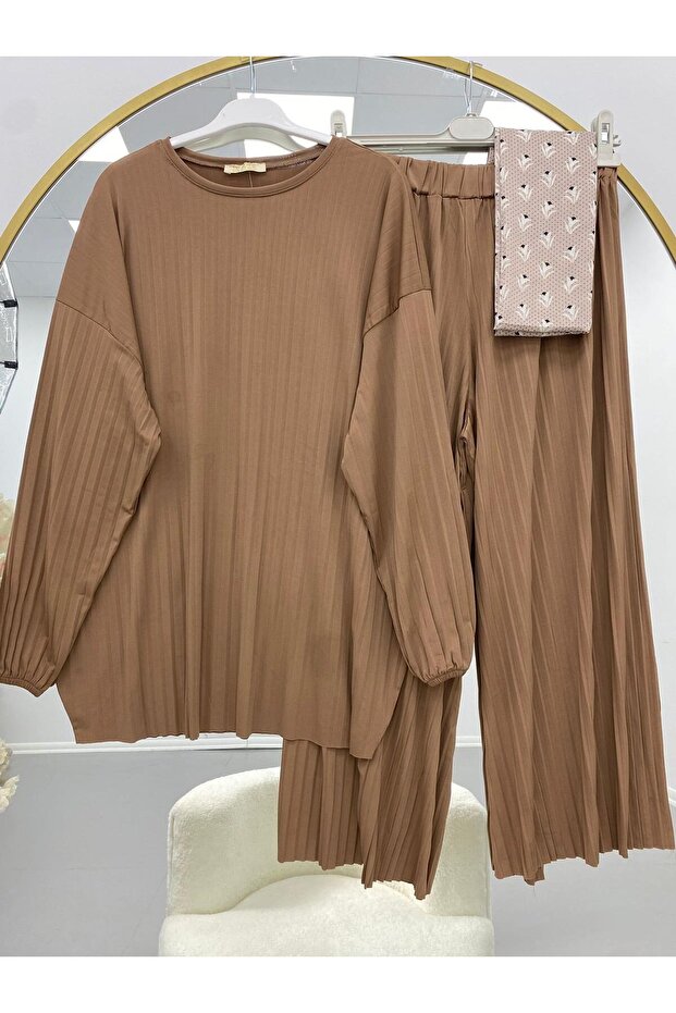 Women's Sandy Fabric Double Suit Set Beige