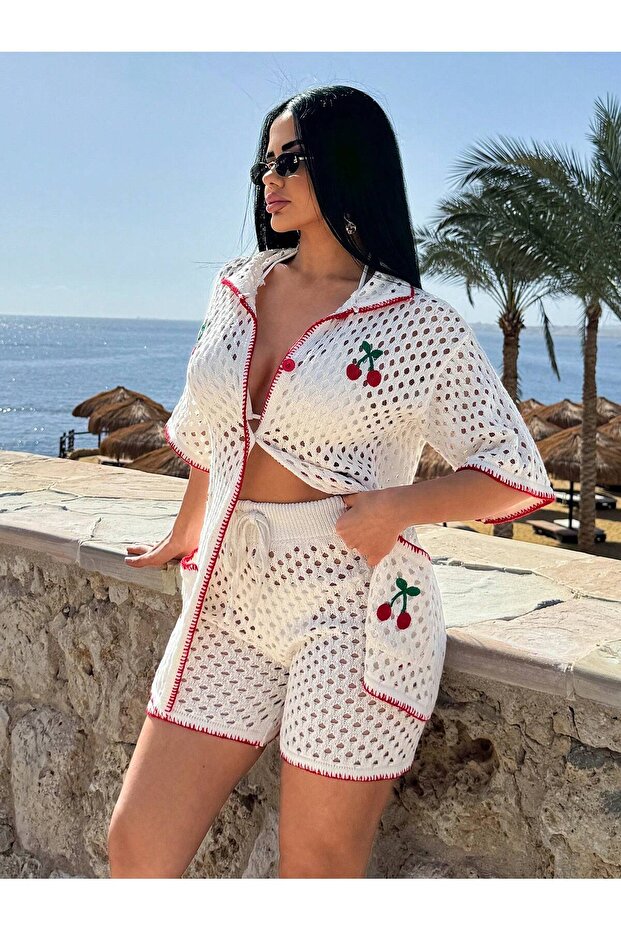 Cherry Embroidered P Cotton U Beach Set - 5