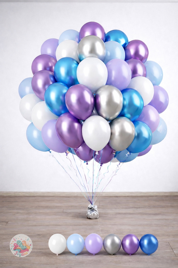 Metallic Blue Lavender Balloon Set 30 Pieces 11 Inch Silver Lilac White Mixed Latex Party Balloon