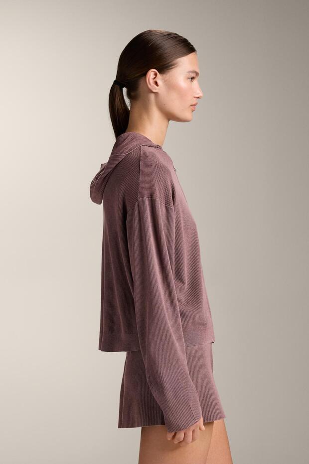 Kapüşonlu fitilli örgü ceket - 5