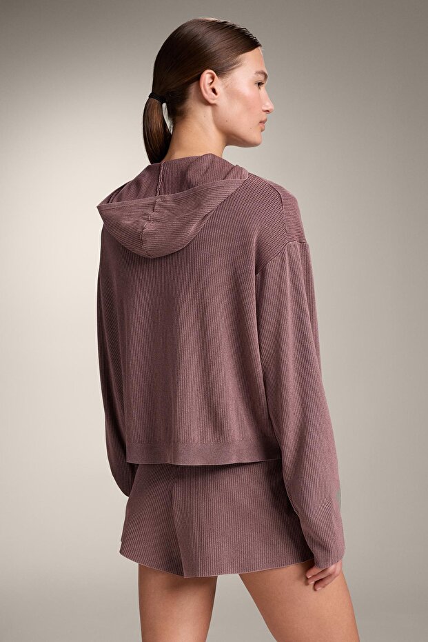 Kapüşonlu fitilli örgü ceket - 4