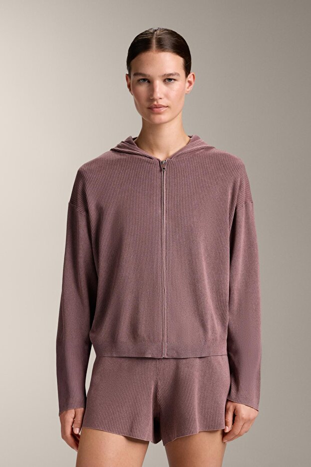 Kapüşonlu fitilli örgü ceket - 1