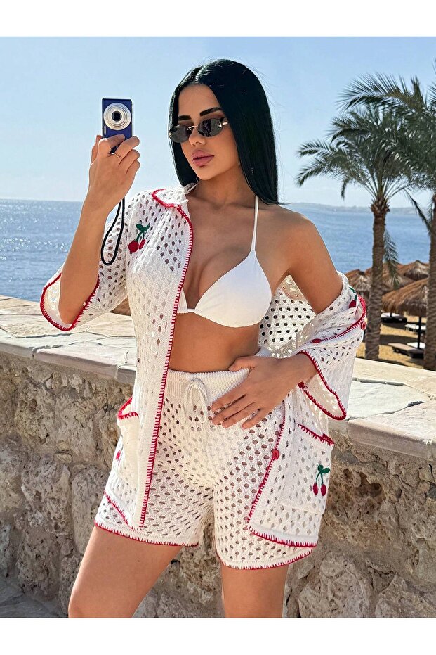 Cherry Embroidered P Cotton U Beach Set - 7