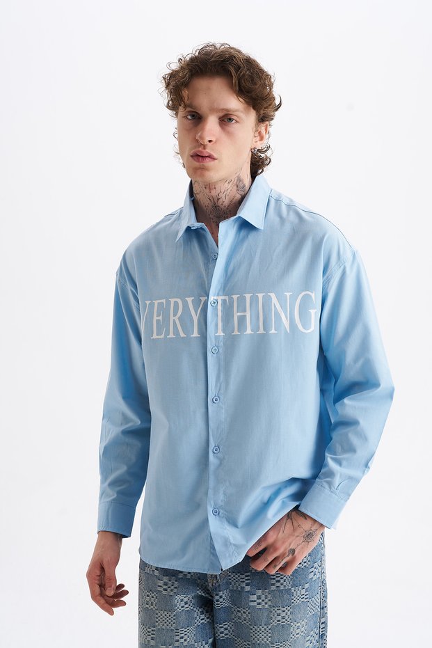 Poplin Fabric, Comfortable Fit Drop Shoulder, Men's Everything Printed Shirt, Men's Shirt