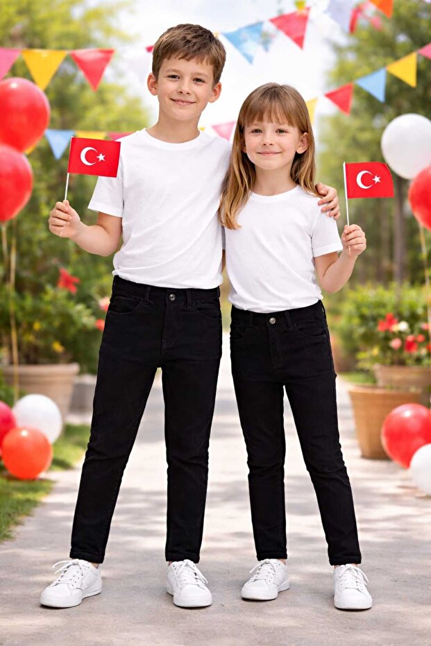 Girls&Boys Red,White,Black Unisex Children's Pants Suitable for April 23Rd, October 29Th, Festivals and Shows