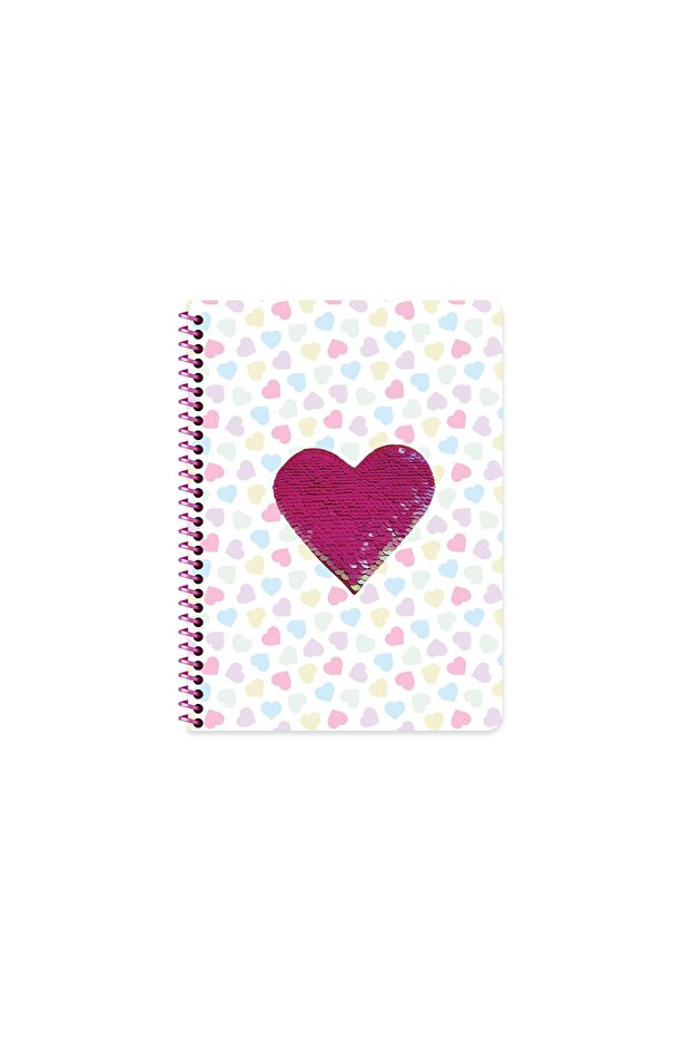 16.5X22.5 Spiral Cardboard Cover Striped Sequin Heart Notebook - Hearts