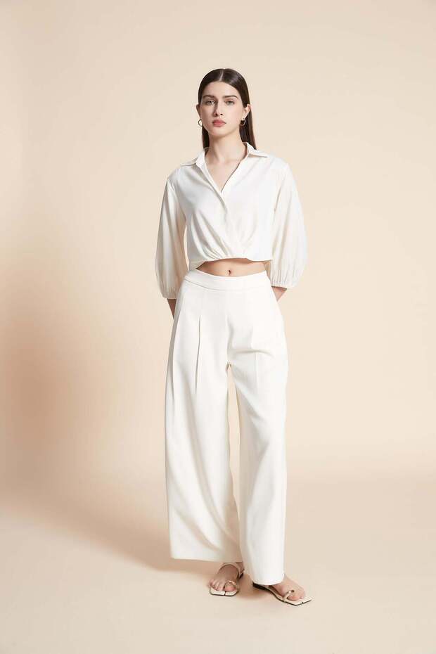 Long plain wide-cut trousers