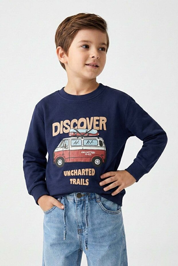 Boys & Girls Erkek Çocuk Printed Sweatshirt (4-9) İndigo