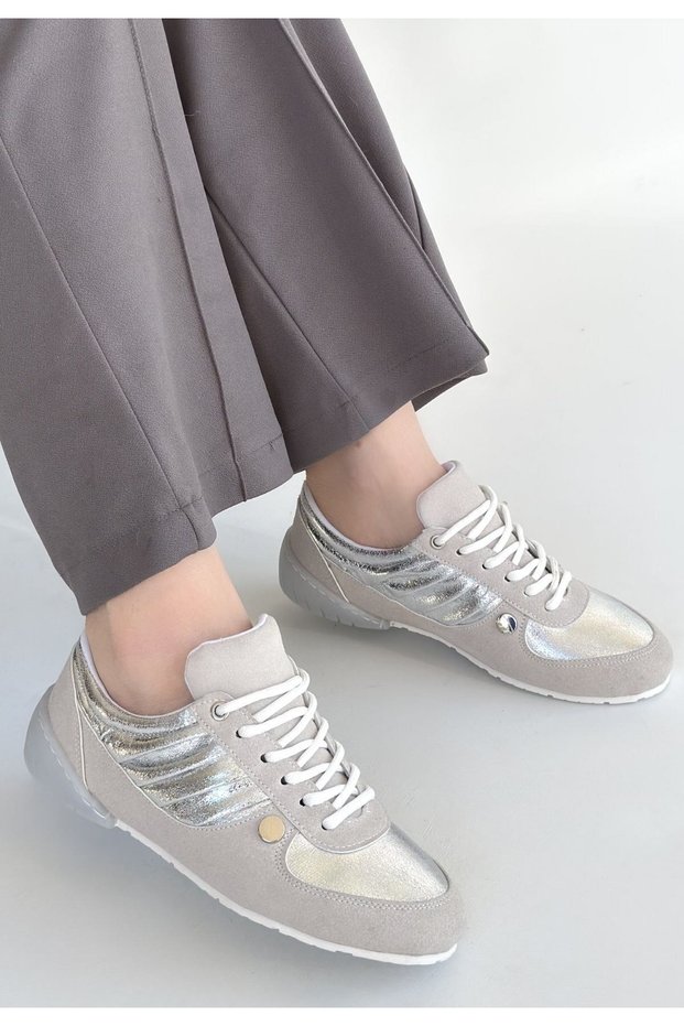 Jawen Gray Nubuck Silver Detailed Sports Shoes