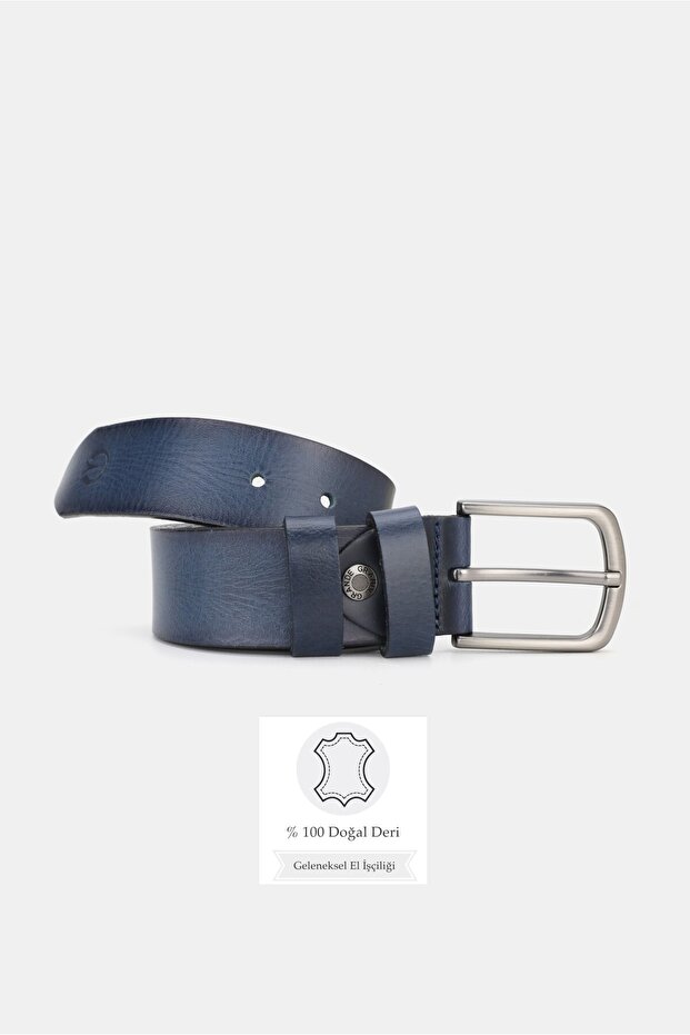 Men's Dark Blue Genuine Leather Leather cm Sports Pants Belt