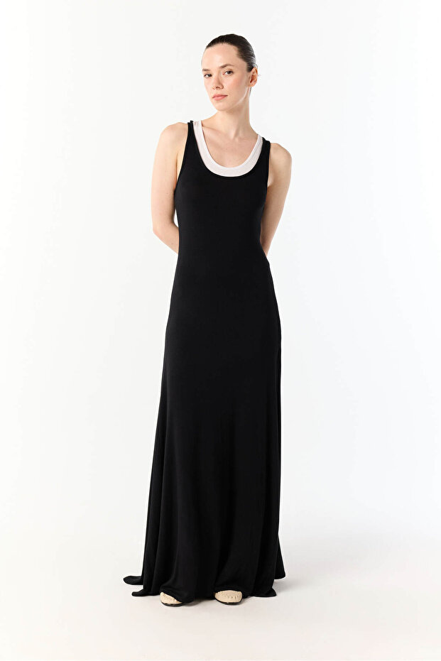 Women's Black U-Neck Sleeveless Modal Long Dress