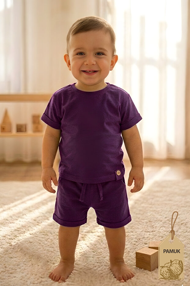 Children's Set - 1 Year Old Special - Summer Cotton Supreme Combed Cotton Unisex Children's Black Top and Bottom Set