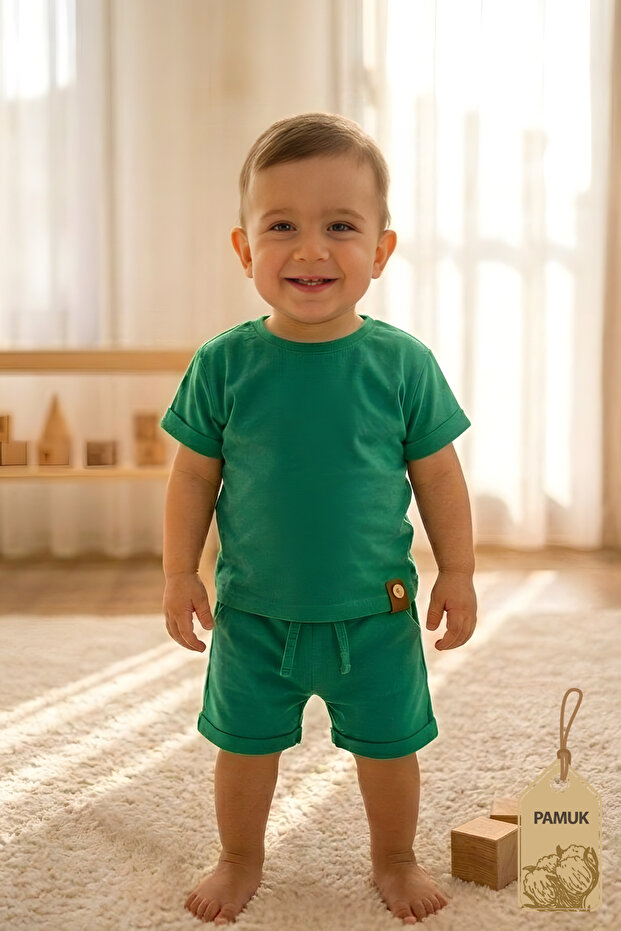 Children's Set - 1 Year Old Special - Summer Cotton Supreme Combed Cotton Unisex Children's Black Top and Bottom Set