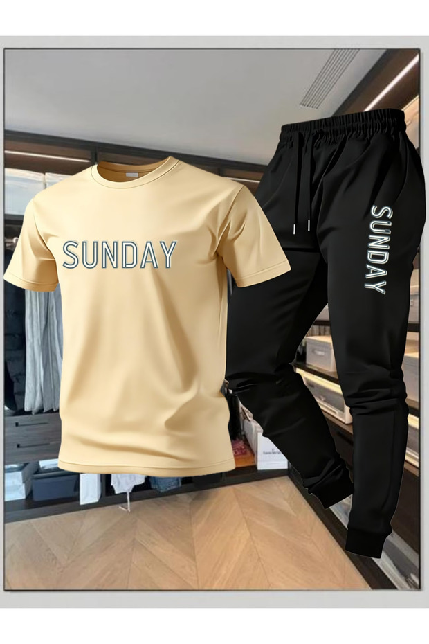 مجموعة بدلة رياضية كبيرة الحجم من الأعلى والأسفل من SUNDAY مطبوع