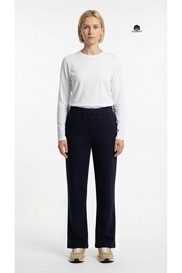 Women's Meliss Slim Two-Thread Regular Waist Elastic Loose Wide-Leg Eat Pants Dark Blue